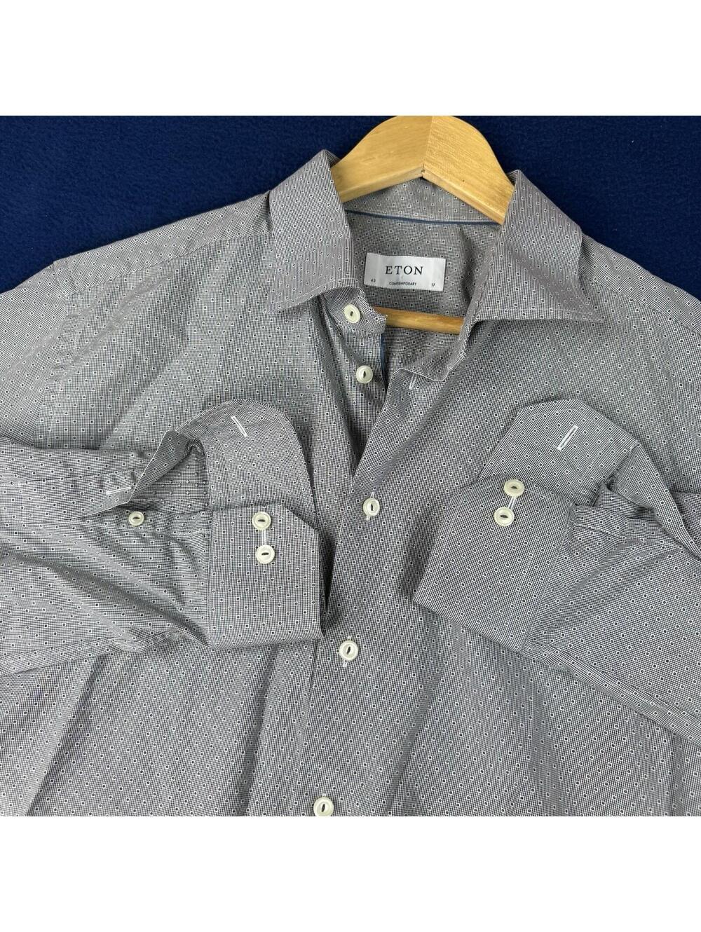 Eton Contemporary Dress Shirt Grey Micro Pattern Button Up Luxury Shirt Mens 43